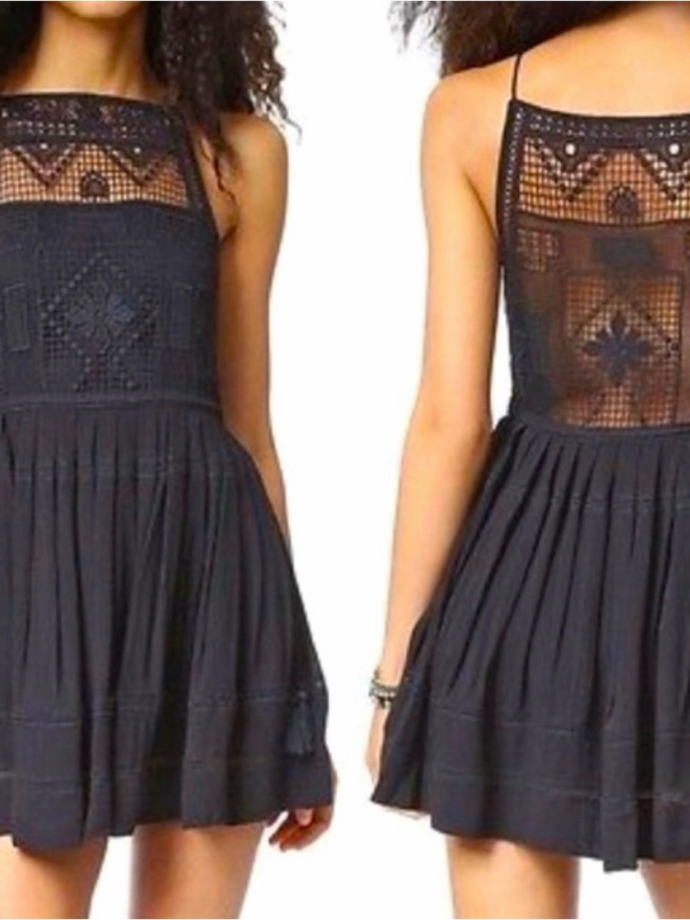 Free People Emily Fit & Flare Black Embroidered Mini Dress – Size Small